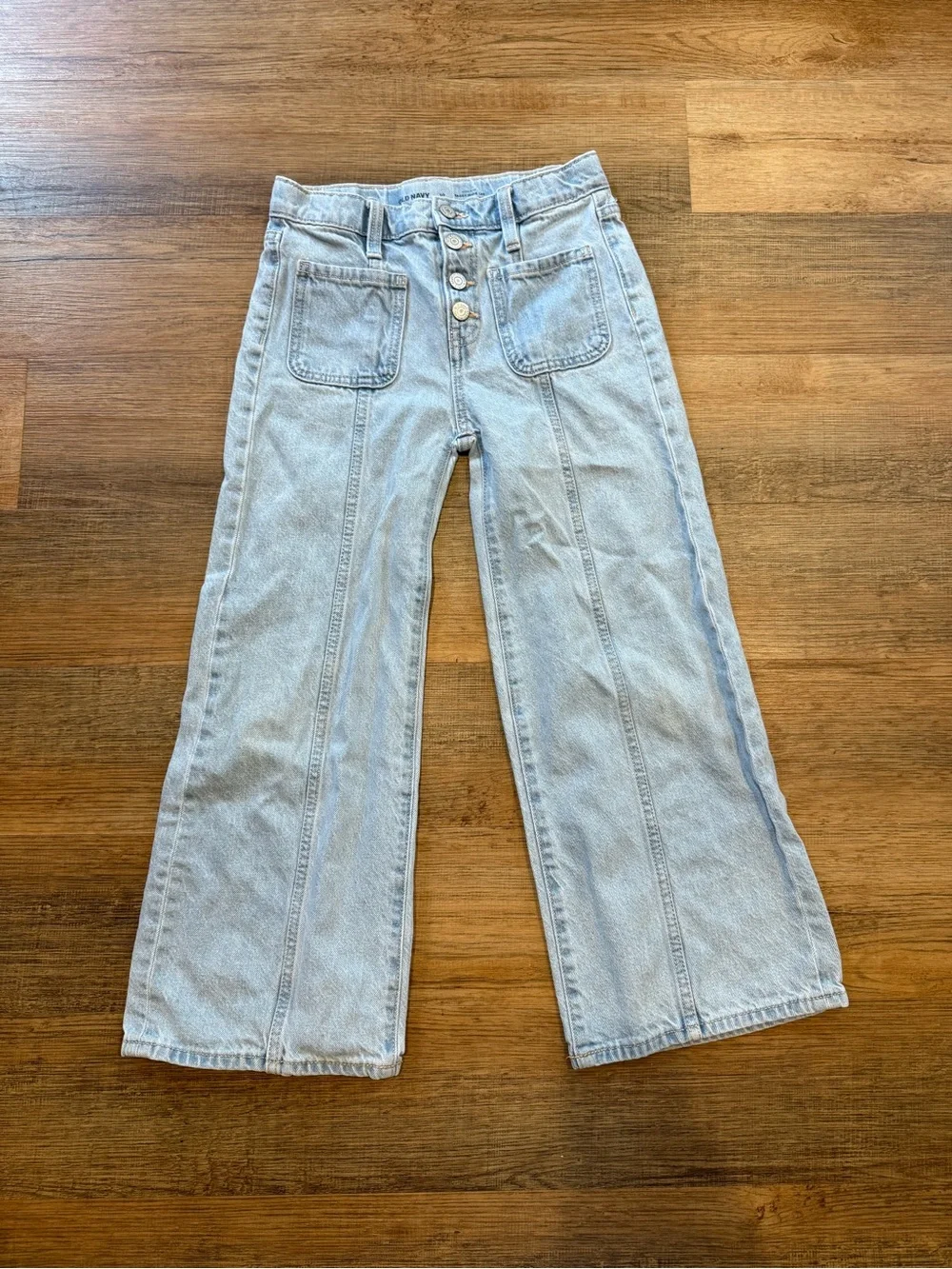 Old Navy Light Blue Wide-Leg Jeans with Front Patch Pockets Girls Size 10